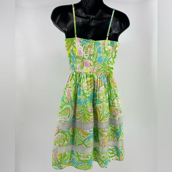 Lilly Pulitzer Ollie Dress in Elephant Ears Green Pink Size 00 Spaghetti Strap - Picture 3 of 11